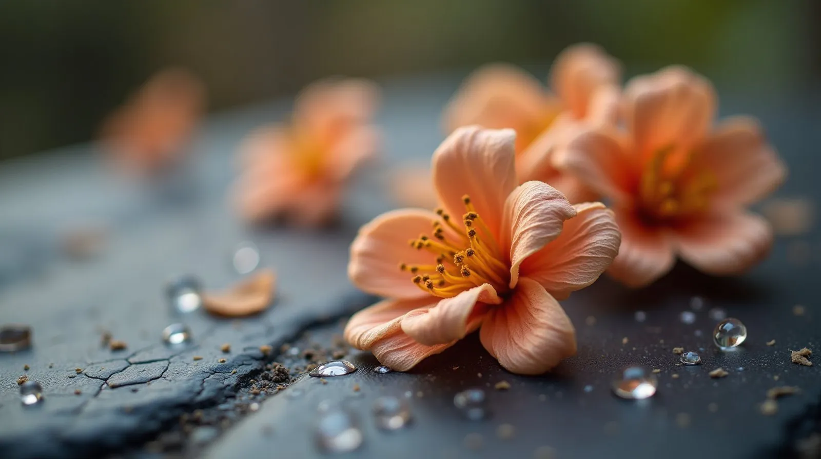 Fotografia macro de flores com gotas de água, exemplo de detalhe capturado com lente macro